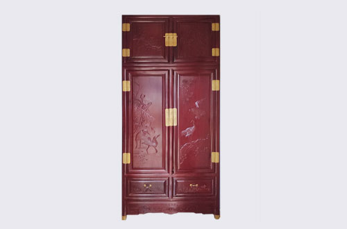 秦淮高端中式家居装修深红色纯实木衣柜